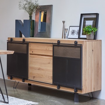 Petit meuble TV style atelier Fusion 1 porte coulissante métal